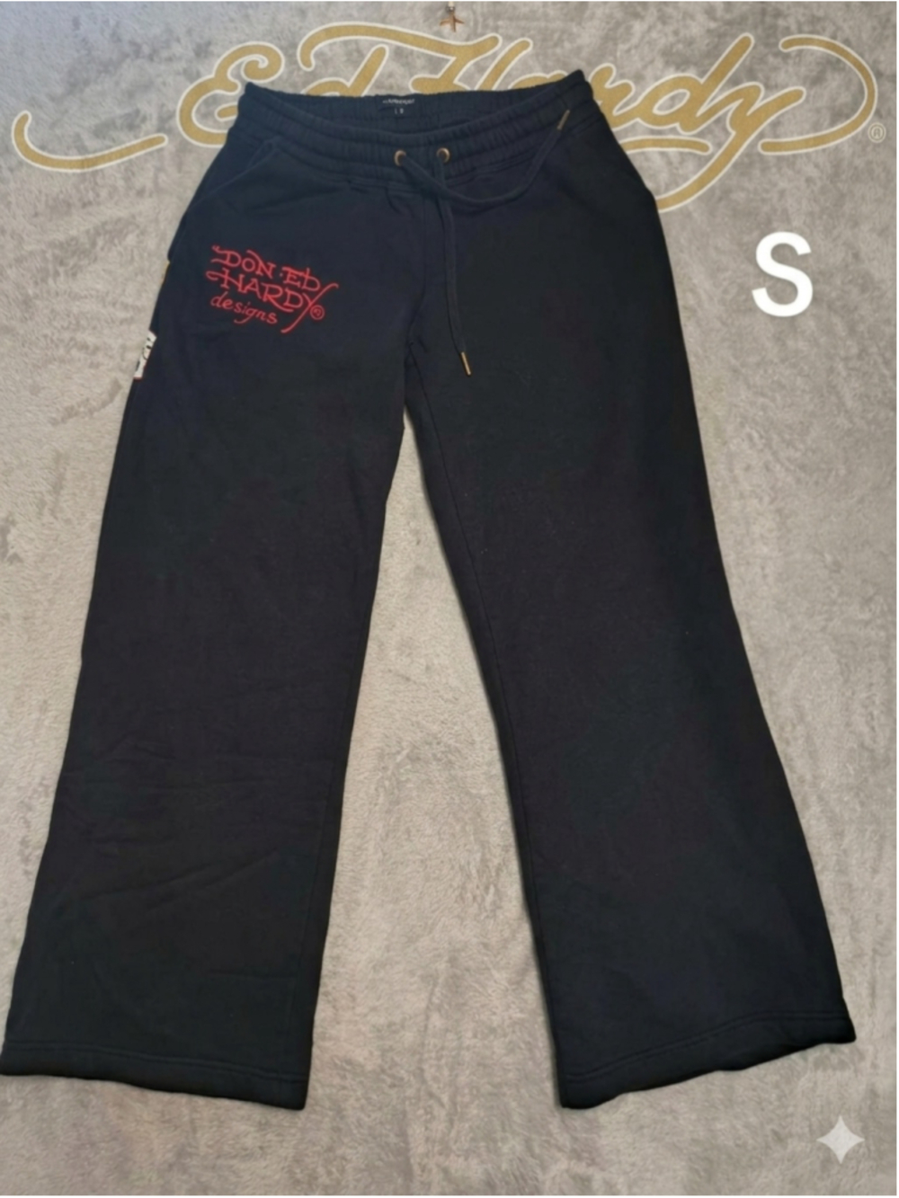 Ed Hardy Y2K Wide Leg Black Fleece Sweatpants "Love Kills Slowly" Skull Small